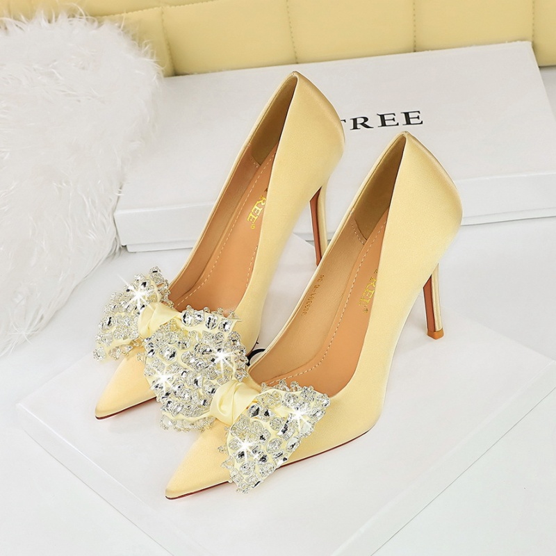 Low satin high-heeled shoes fine-root shoes for women