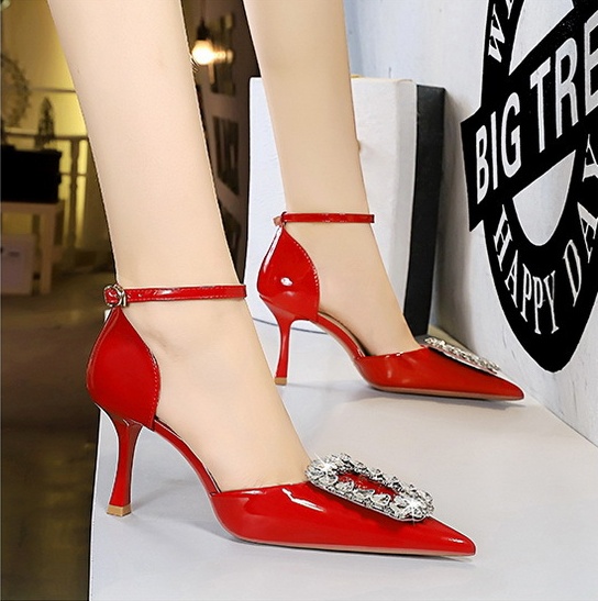 Rhinestone hollow sandals low high-heeled shoes for women
