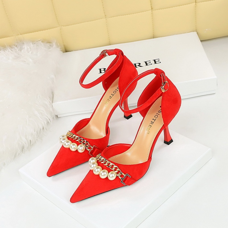 Pearl low Korean style shoes pointed chain wedding shoes