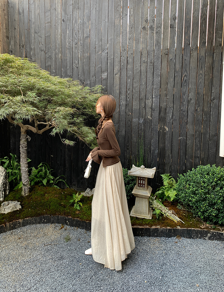 Cotton linen autumn skirt high waist long skirt