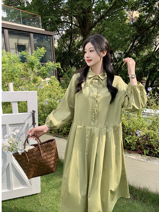 Apple-green large yard doll collar bow dress