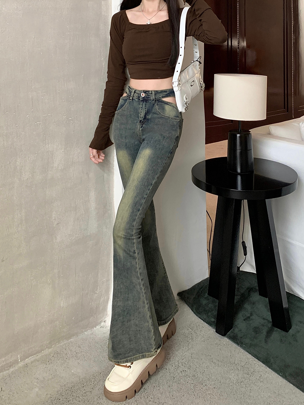 Autumn mopping long pants show high jeans for women