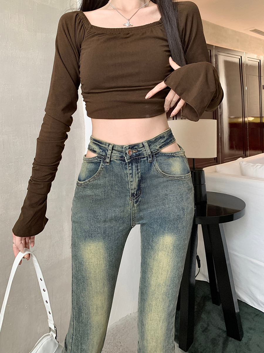 Autumn mopping long pants show high jeans for women
