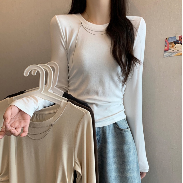 Korean style slim tops fold bottoming shirt for women