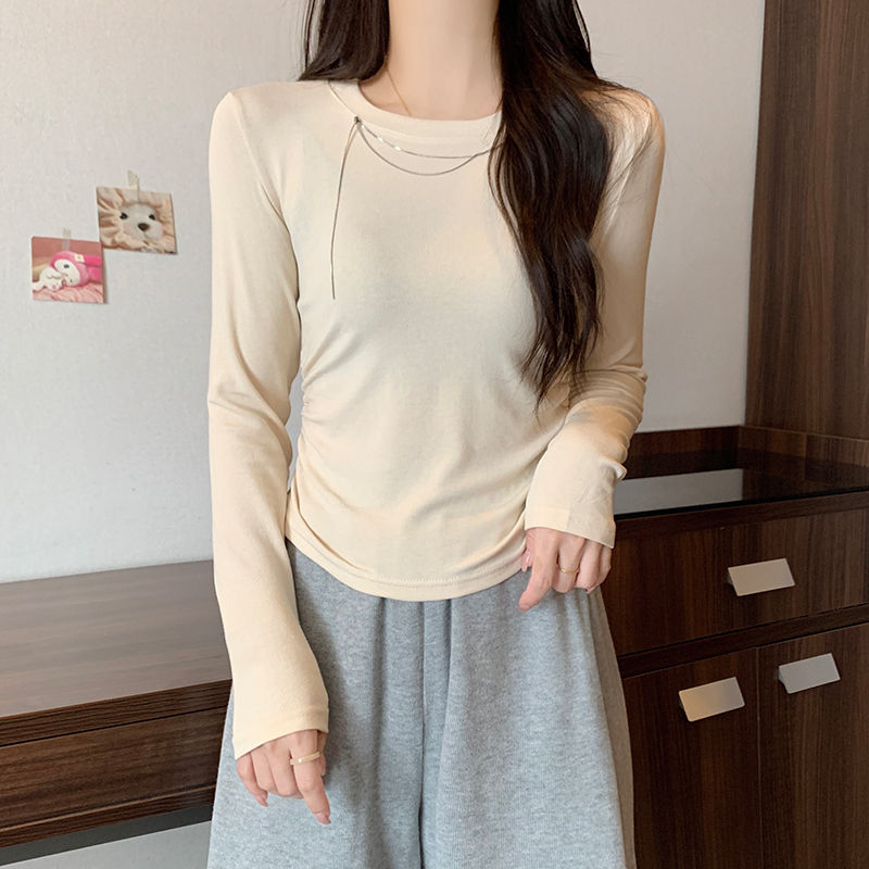 Korean style slim tops fold bottoming shirt for women