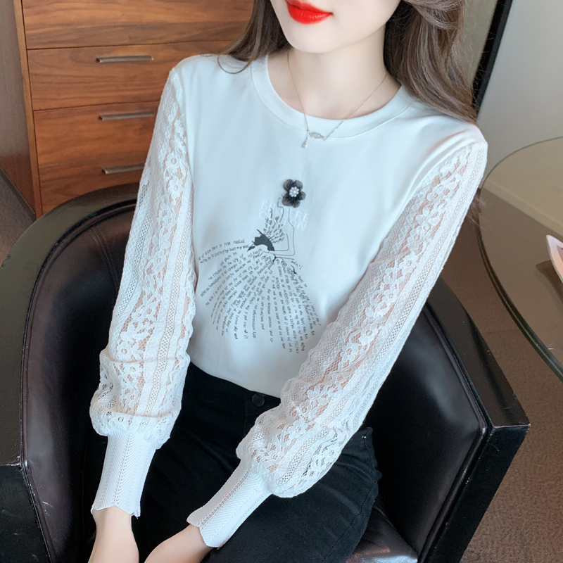 Lace splice bottoming shirt autumn tops for women