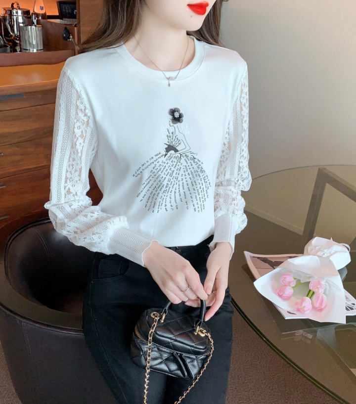 Lace splice bottoming shirt autumn tops for women