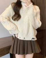 Knitted pleated sweater tassels high collar skirt 2pcs set