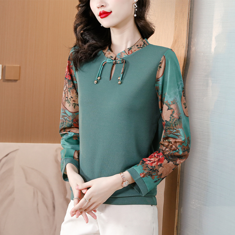Splice middle-aged tops loose small shirt for women