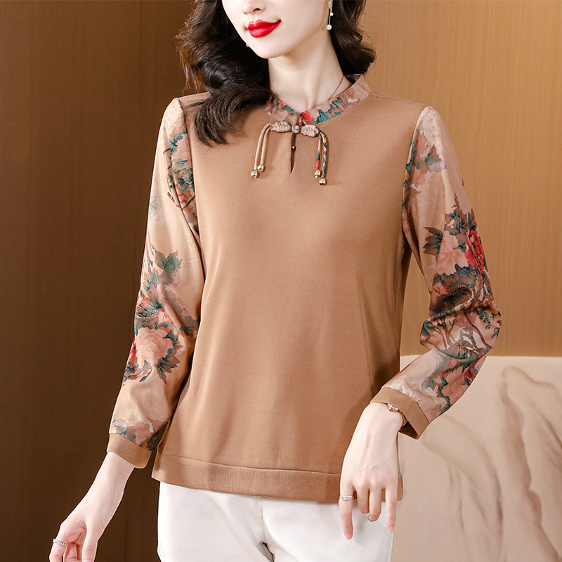 Splice middle-aged tops loose small shirt for women