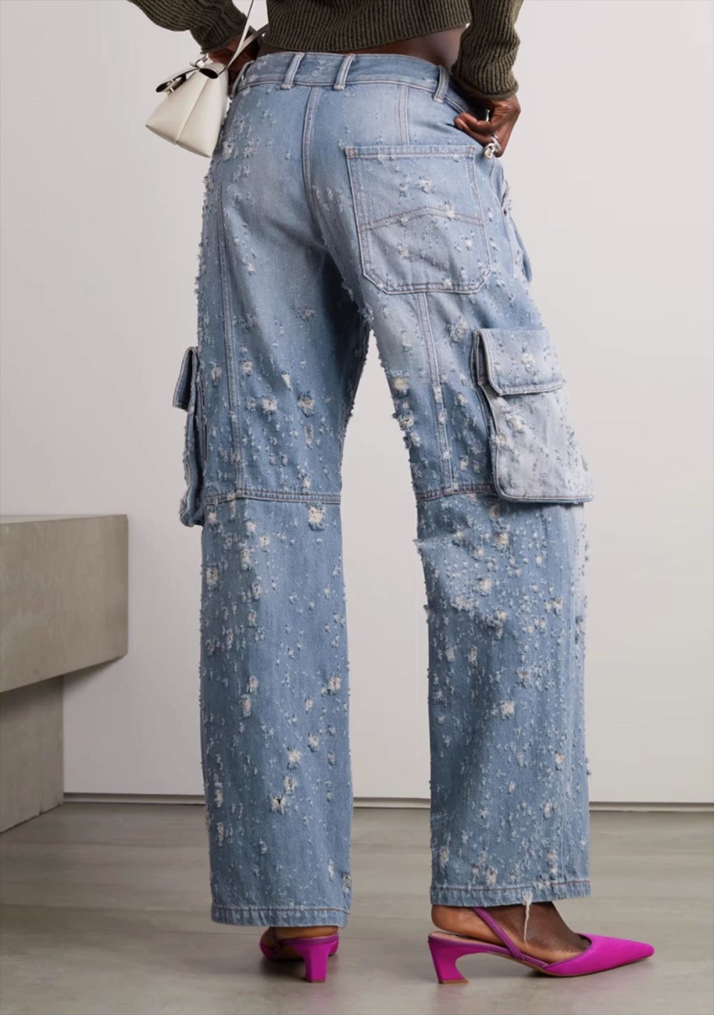 High waist niche jeans loose holes long pants for women