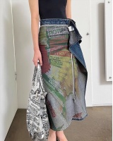 Wear splice retro denim washed artistic straight skirt