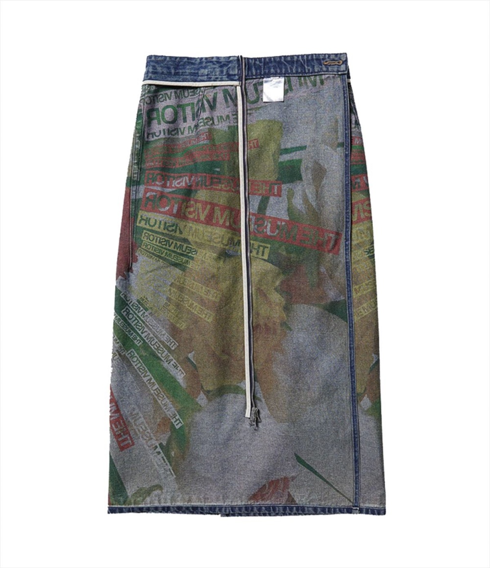 Wear splice retro denim washed artistic straight skirt