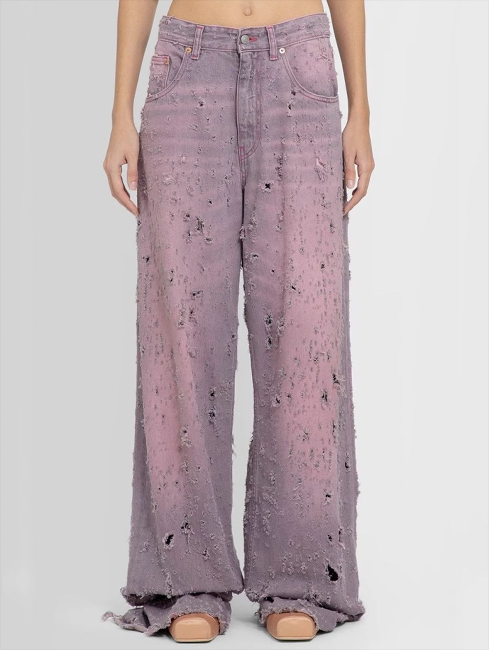 Slim niche straight jeans purple holes high waist pants