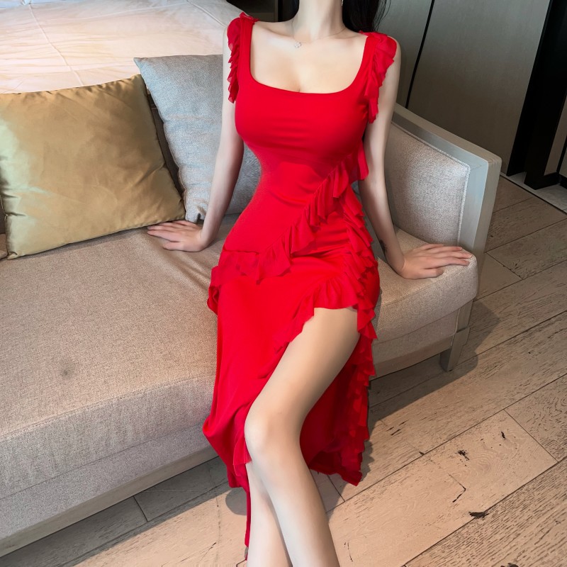 High split dress spicegirl formal dress for women