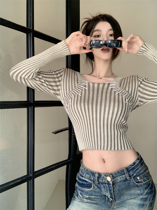 Unique knitted niche square collar bottoming shirt