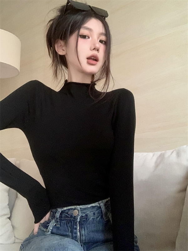 Autumn long sleeve tops slim black sweater for women