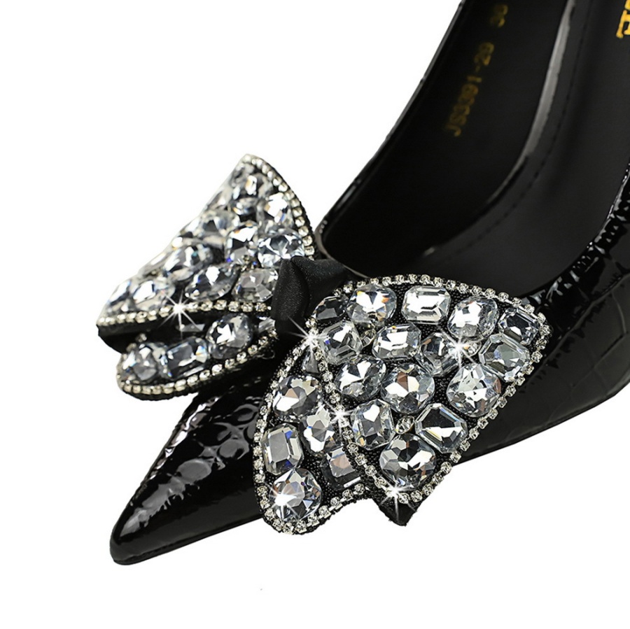 Rhinestone bow high-heeled shoes fine-root pointed shoes