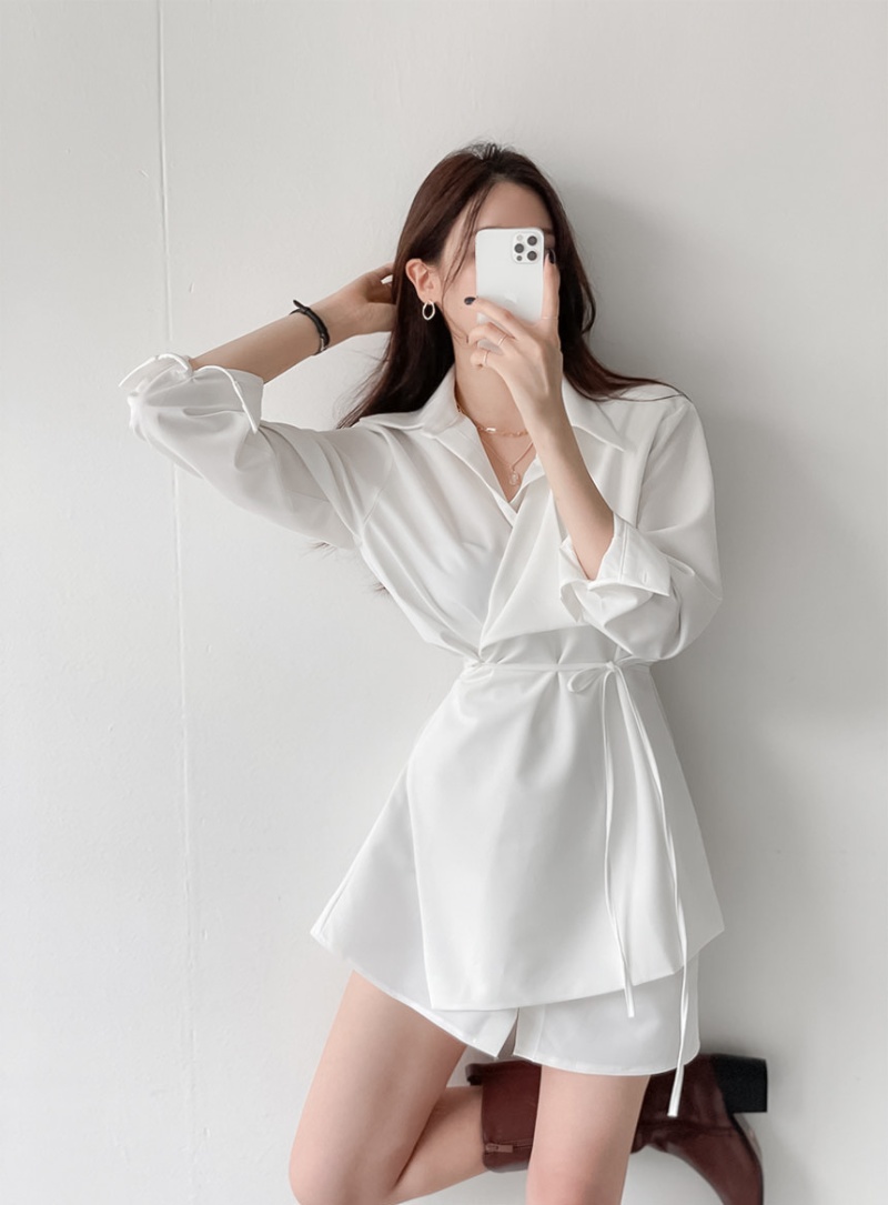 Bandage autumn dress Korean style shirt