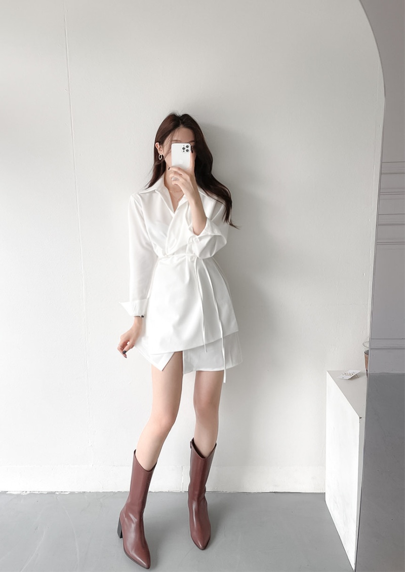 Bandage autumn dress Korean style shirt