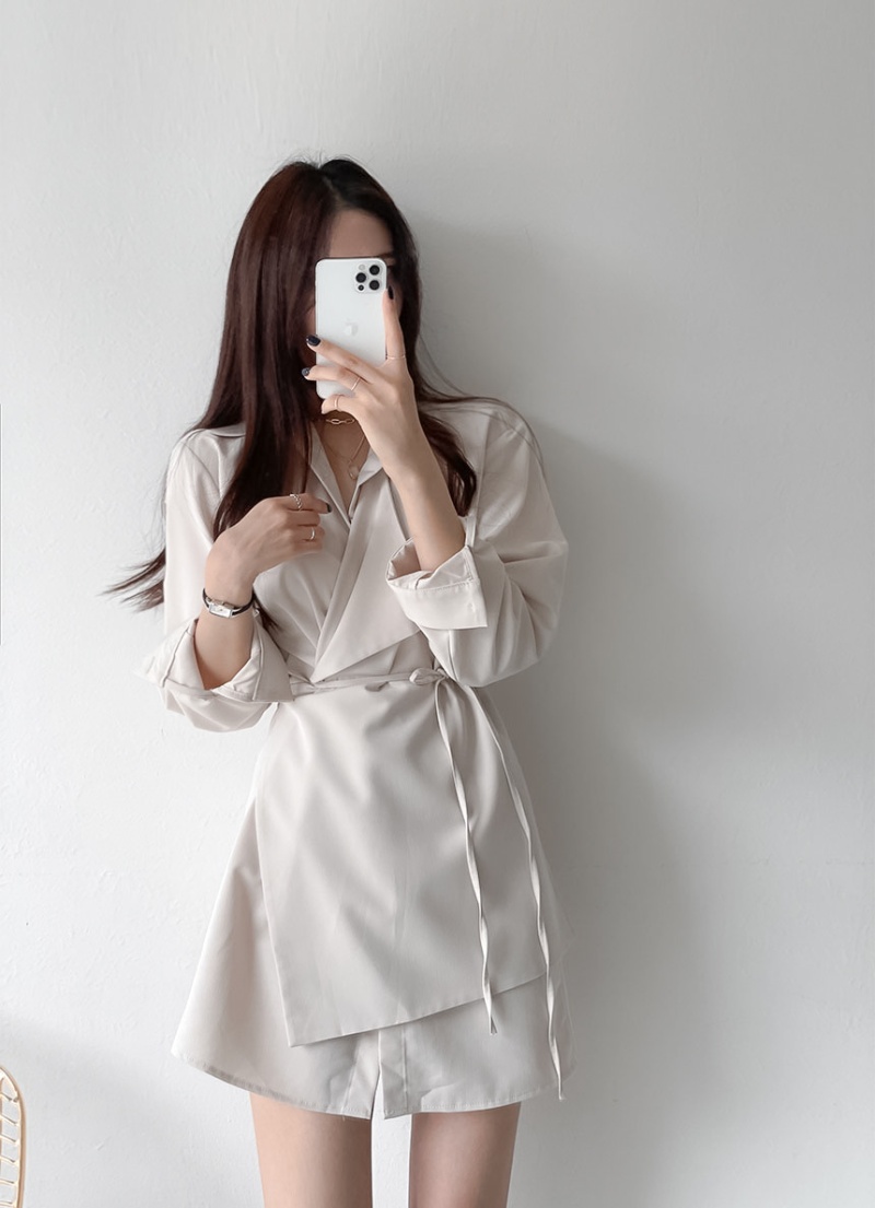 Bandage autumn dress Korean style shirt