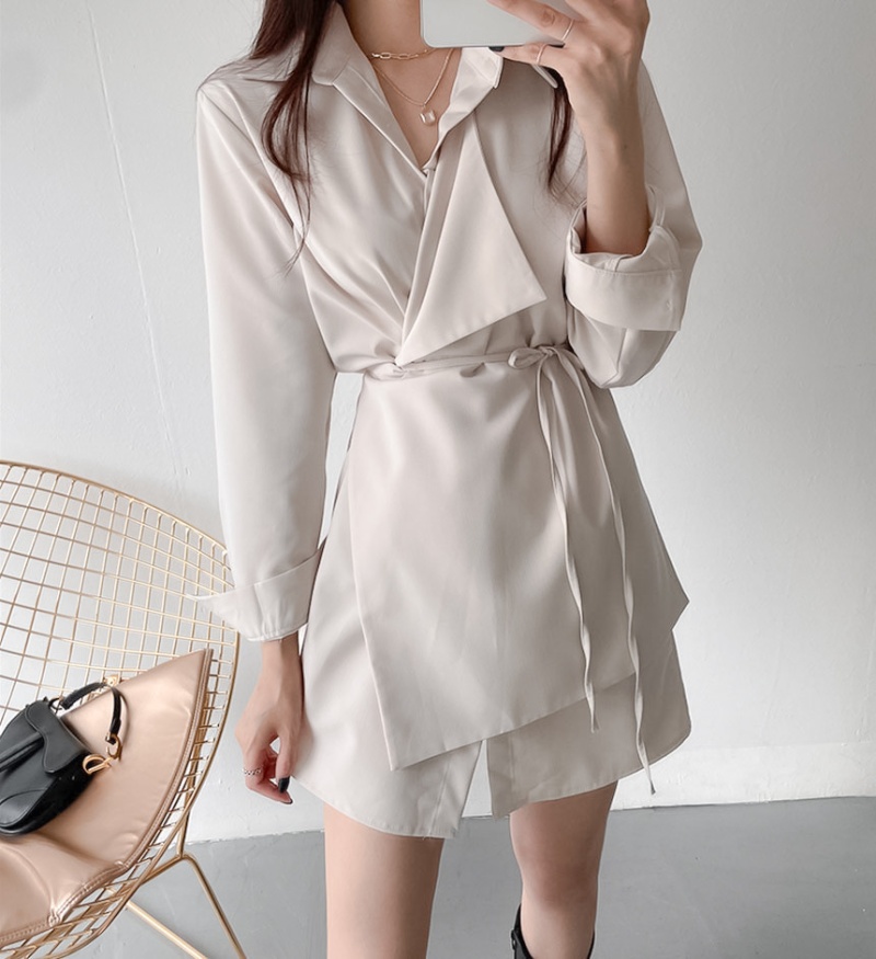 Bandage autumn dress Korean style shirt