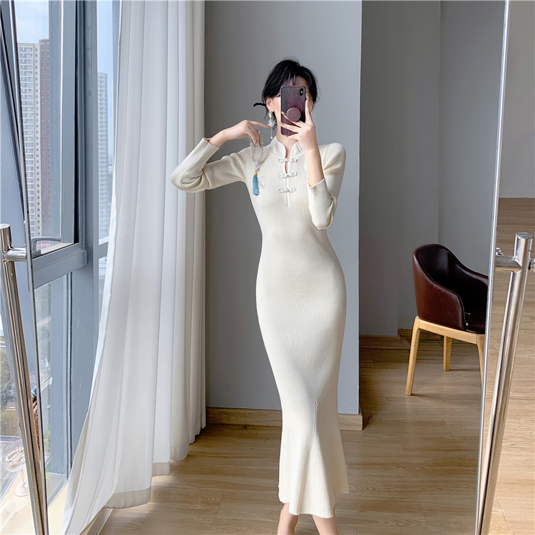 Chinese style mermaid dress package hip sweater for women