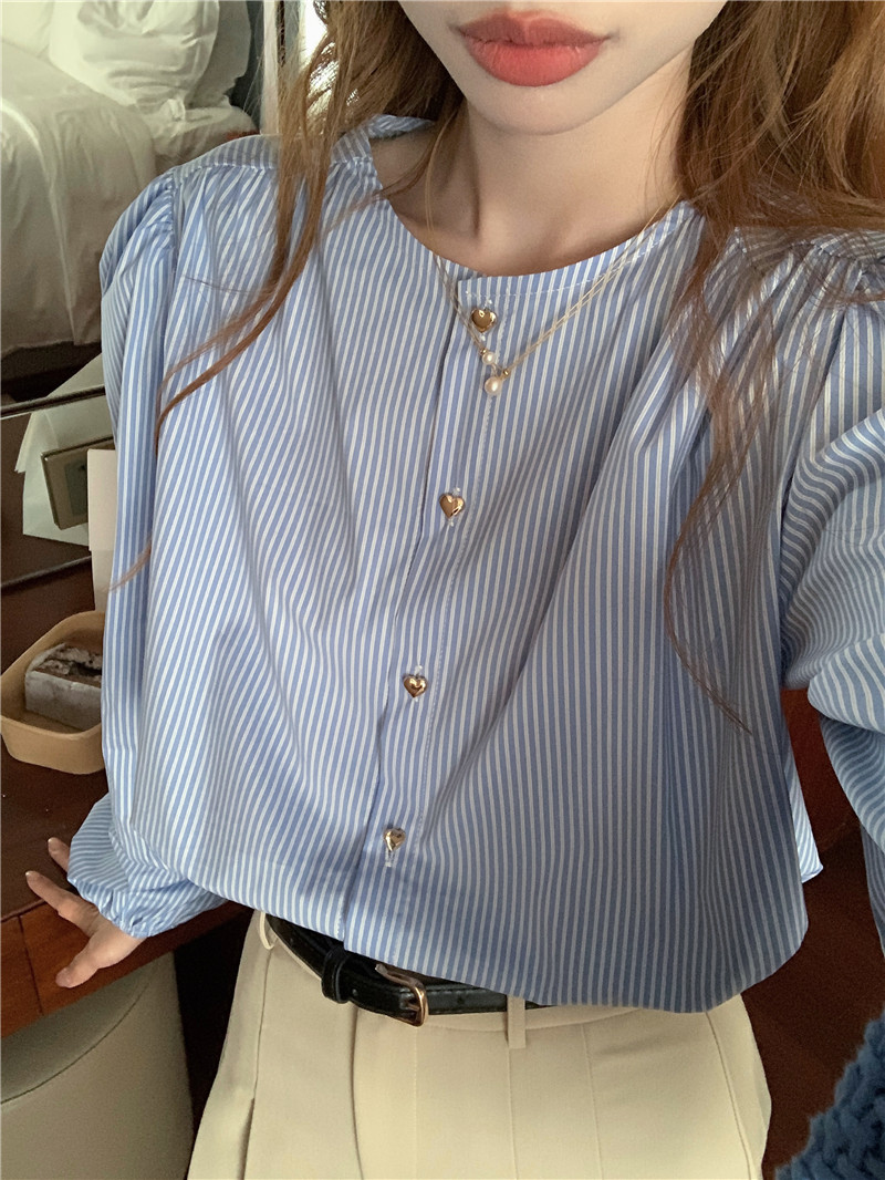 Long sleeve France style heart buckle shirt