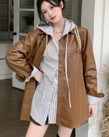 Retro brown coat large yard leather coat