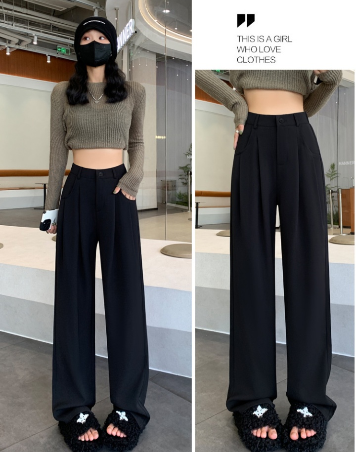 Black wide-leg pants women's high waist drape casual pants