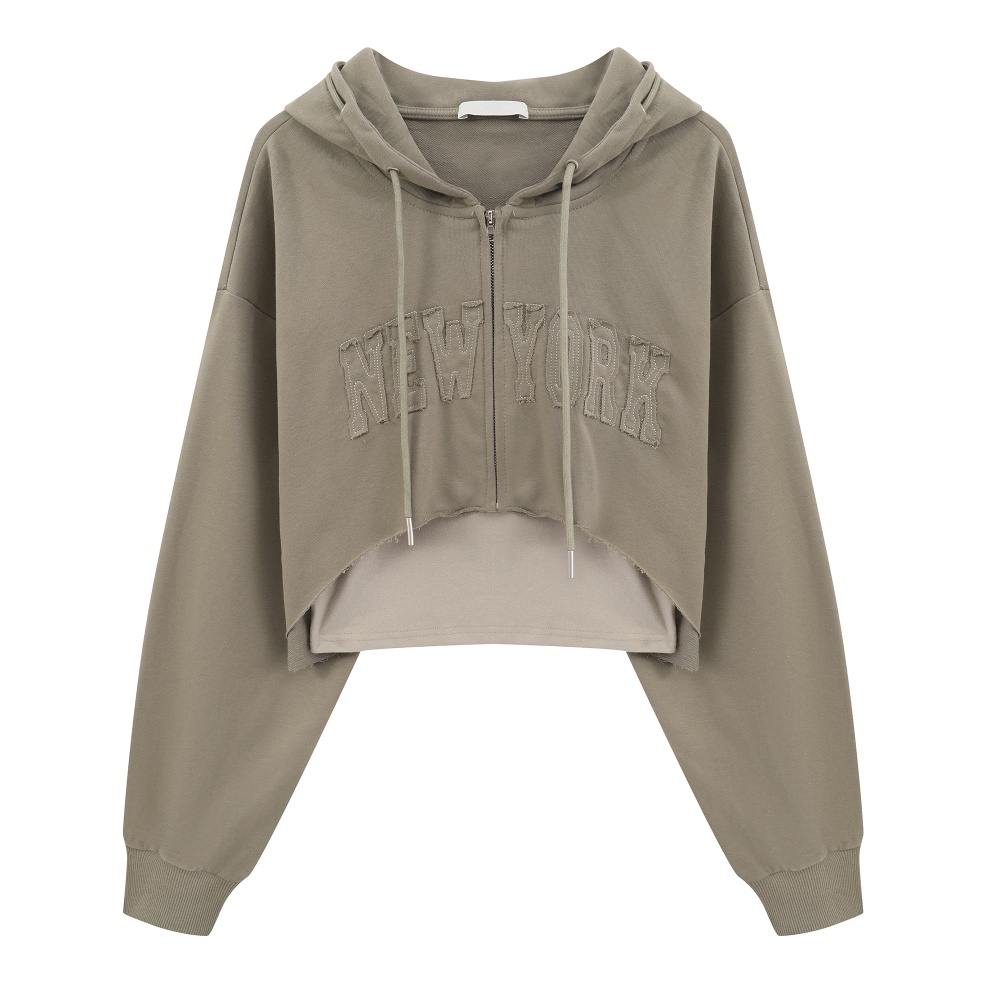 Hooded autumn letters vest short zip hoodie 2pcs set