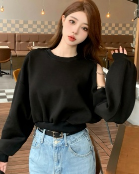 Loose pullover tops Korean style strapless hoodie for women