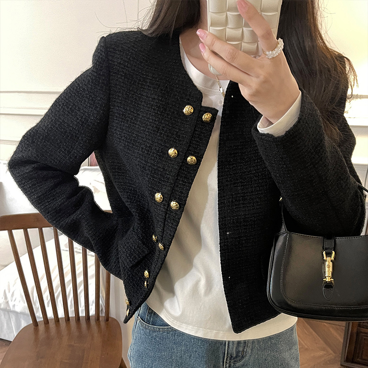 Autumn and winter black tops all-match coat for women