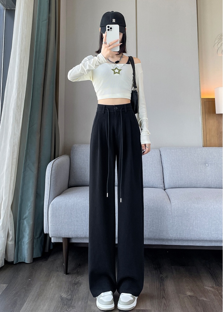 Thin gray wide leg pants spring and summer sweatpants