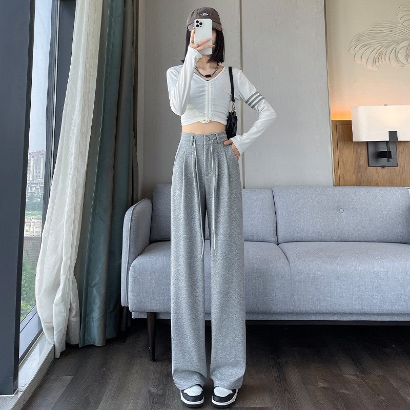 Thin gray wide leg pants spring and summer sweatpants