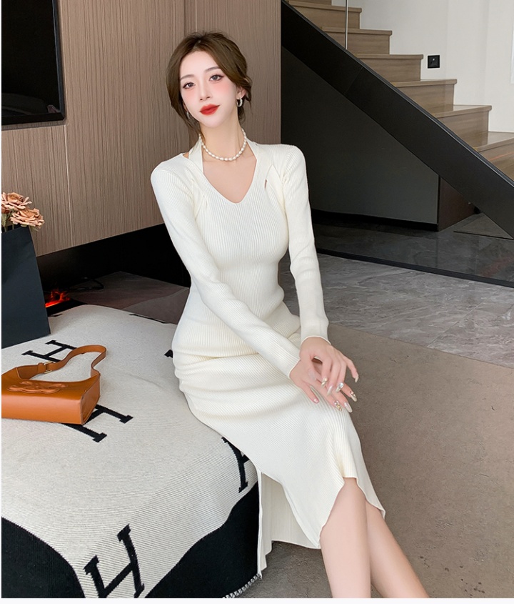 Knitted Korean style dress tender hollow long dress