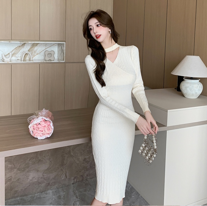Pullover knitted slim simple hollow France style dress