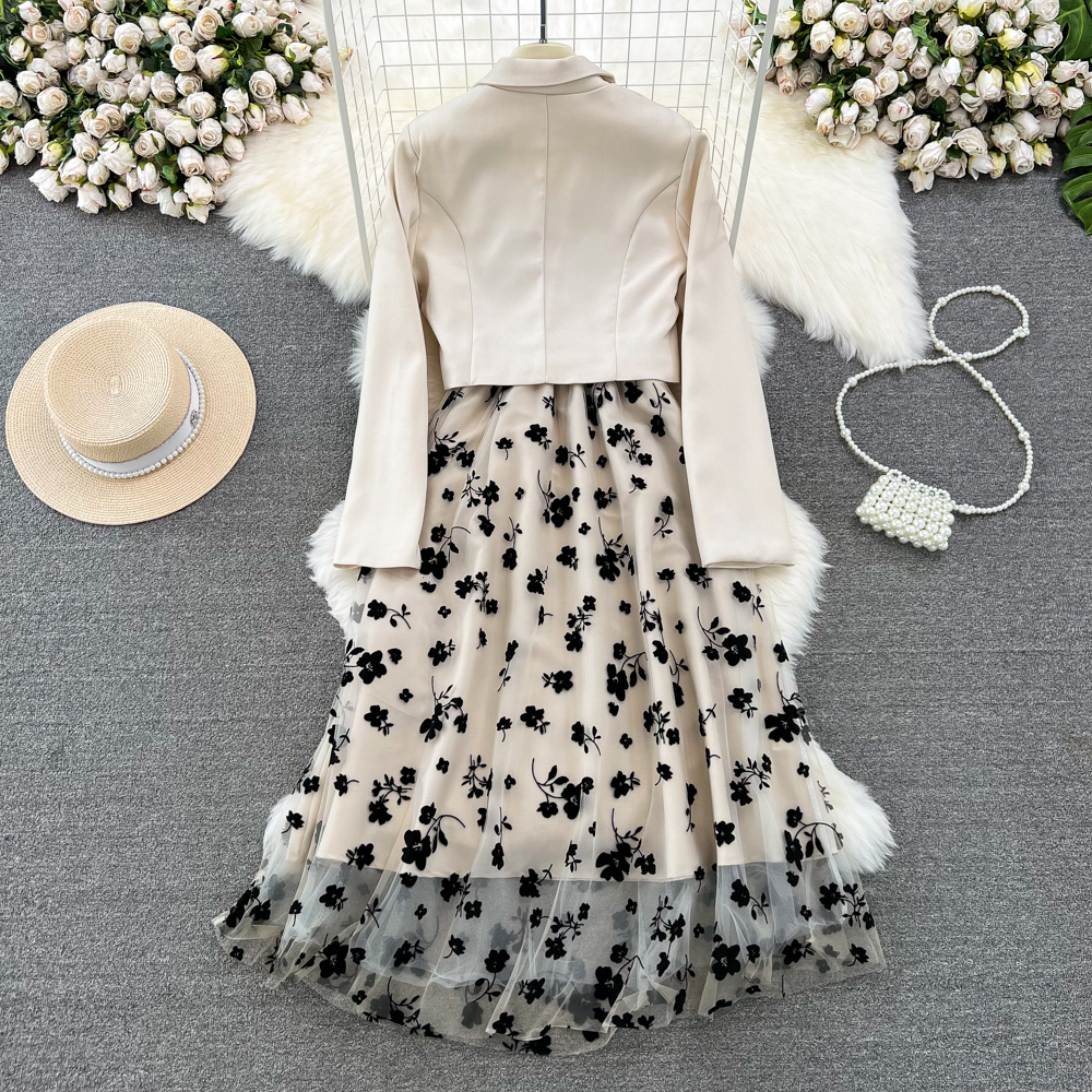 Pinched waist slim dress polka dot business suit 2pcs set