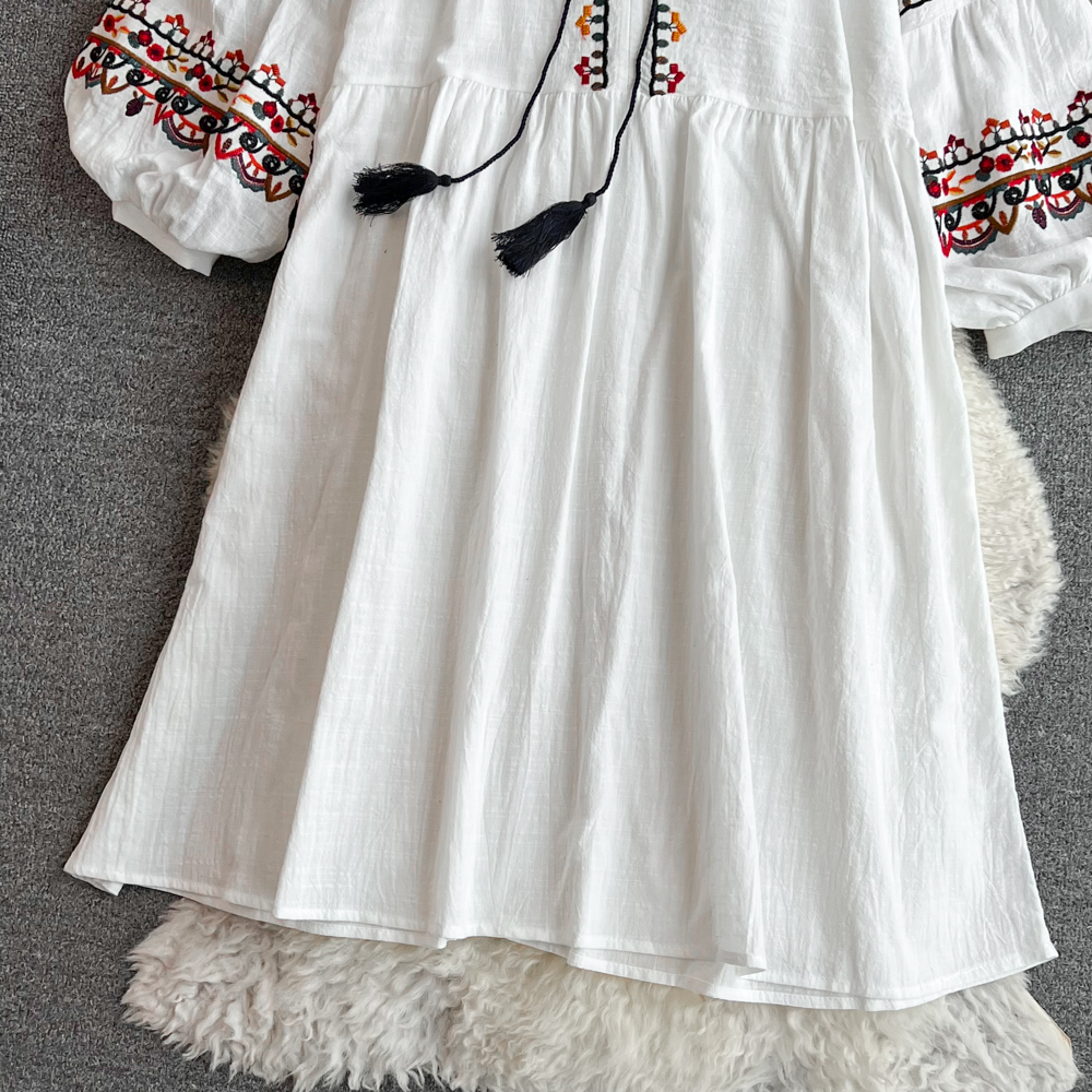 Embroidery V-neck doll national style dress for women