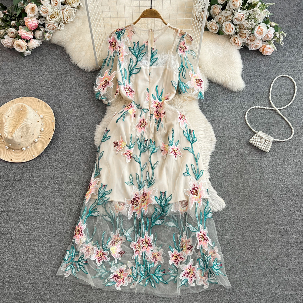 Short sleeve embroidered dress elegant formal dress