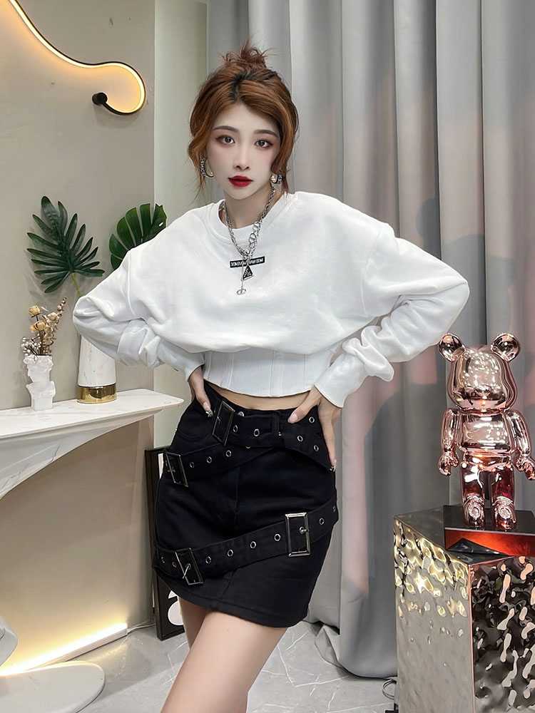 Pinched waist short long sleeve autumn spring tops