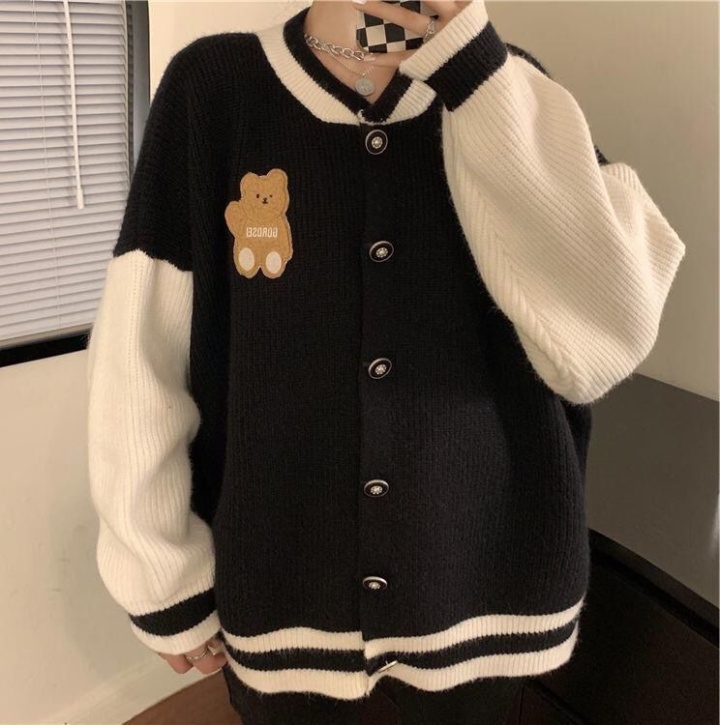 Knitted cubs cardigan splice mixed colors sweater