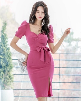 Package hip V-neck slim bow Korean style elegant dress