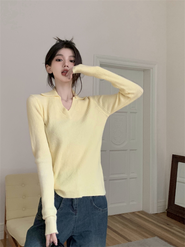 Long sleeve thick pullover lapel bottoming knitted sweater
