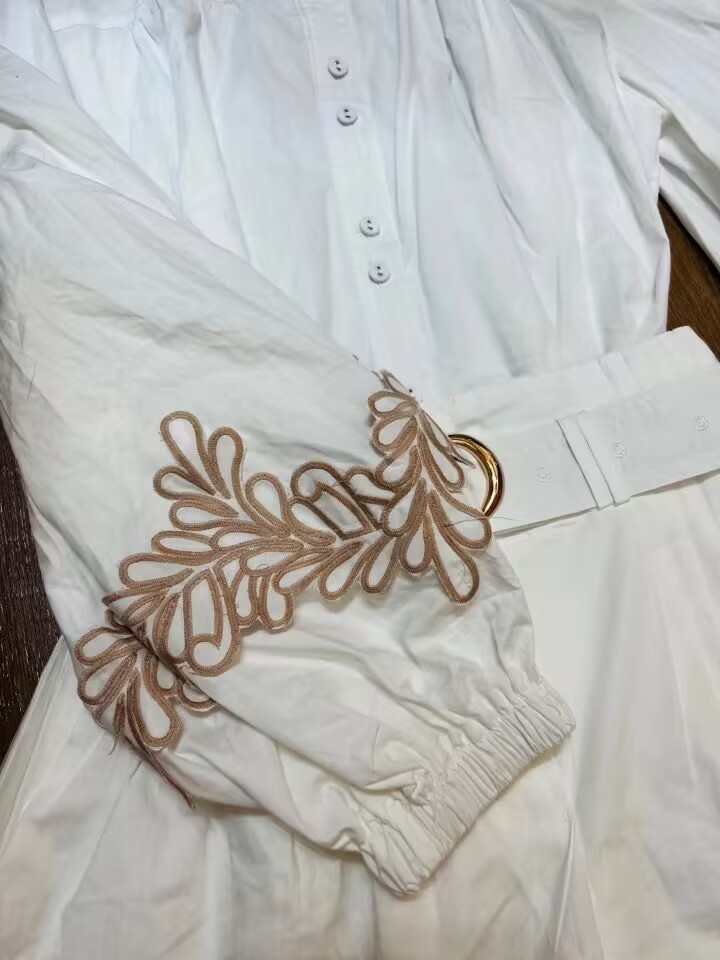 Retro slim white shirt high waist autumn flowers shorts a set