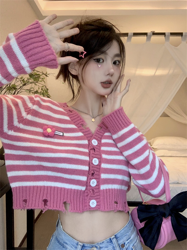 Long sleeve autumn stripe sweet loose mixed colors sweater
