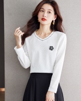All-match long sleeve sweater slim V-neck tops for women