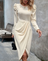 Pure pinched waist dress European style long dress for women