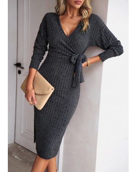 Long sleeve knitted autumn and winter dress for women