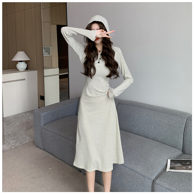 Casual long sleeve dress slim hooded long dress for women
